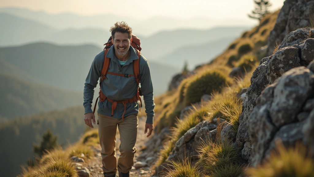 Persoon die bergt beklimmt, stap voor stap vooruitgang, uitdaging overwinnen met doorzettingsvermogen