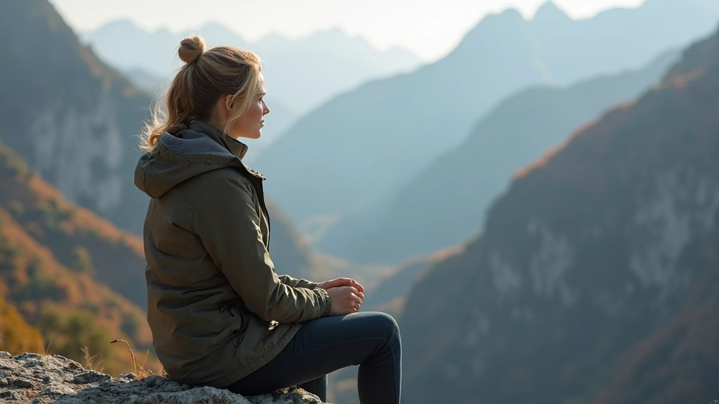 Persoon zittend op een rots met uitzicht op bergen en vallei in Nederland